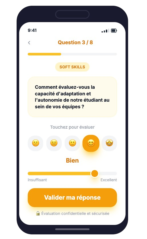 Interface du questionnaire tuteur et recruteur Speak & Act