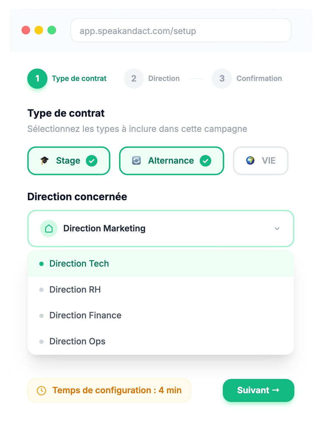 Configuration des promotions stagiaires et alternants dans Speak & Act